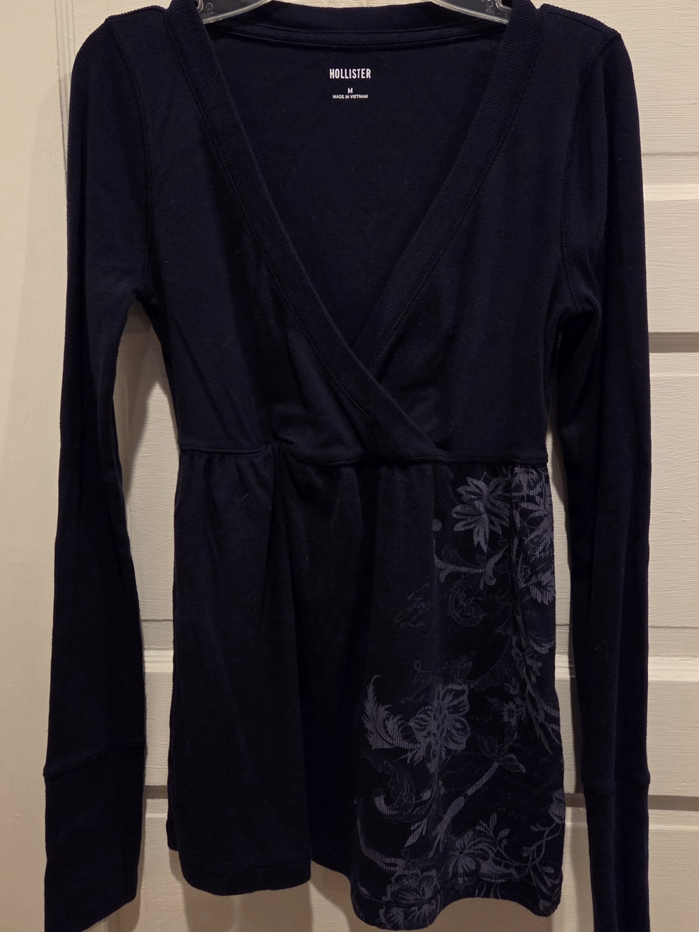 Hollister Navy Long Sleeve Wrap Top with Floral Print